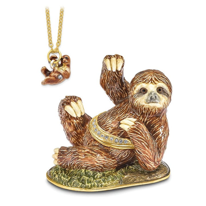 Luxury Giftware by Jere Pendants & Charms Bejeweled Pewter Multi Color Enamel Finish MELLOW Sloth Trinket Box