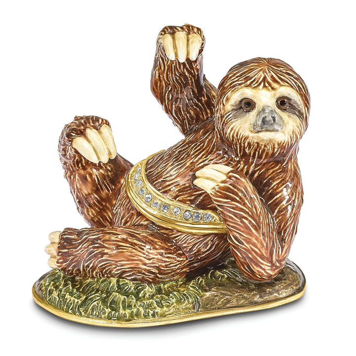 Luxury Giftware by Jere Pendants & Charms Bejeweled Pewter Multi Color Enamel Finish MELLOW Sloth Trinket Box