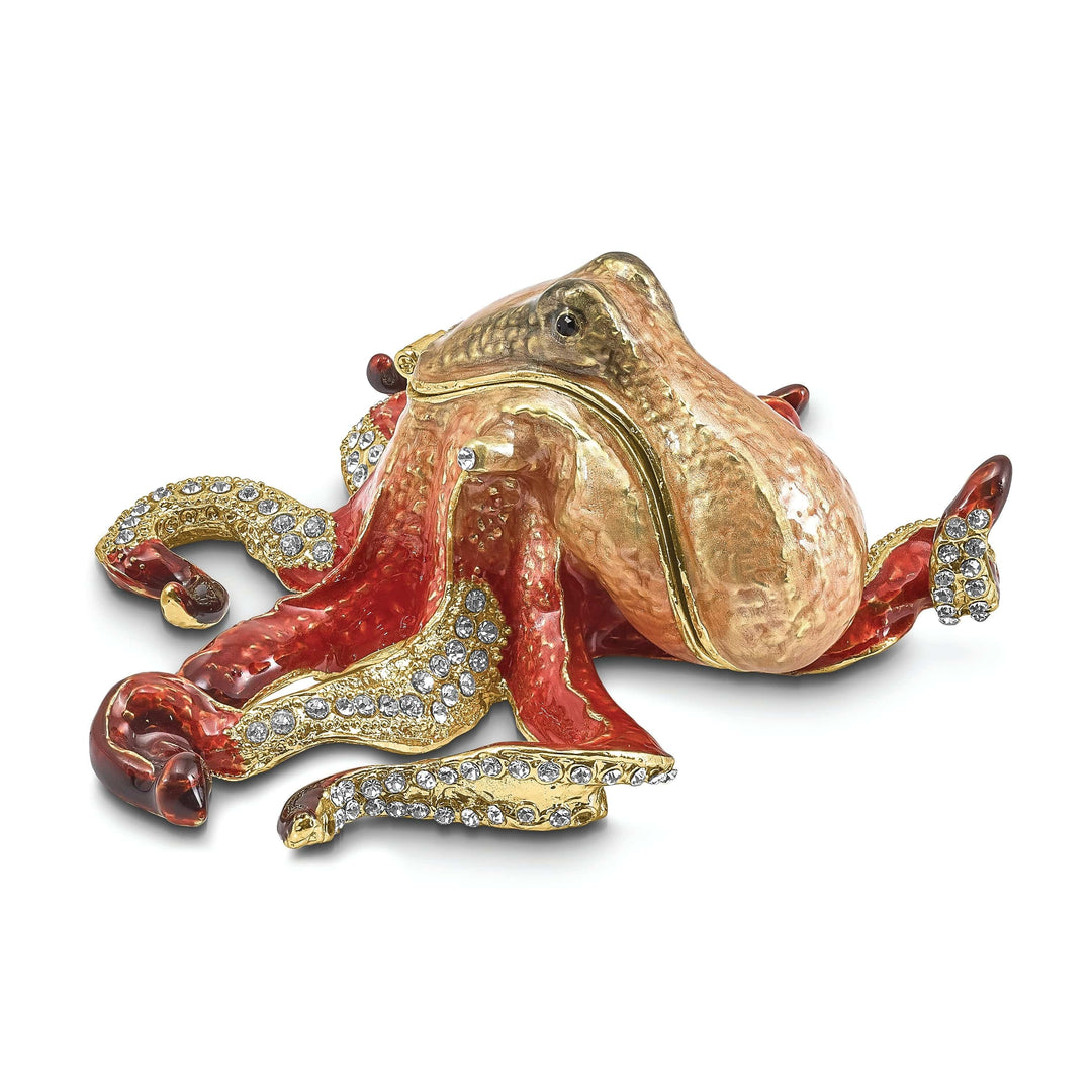 Luxury Giftware by Jere Pendants & Charms Bejeweled Pewter Multi Color Enamel Finish Octopus Trinket Box