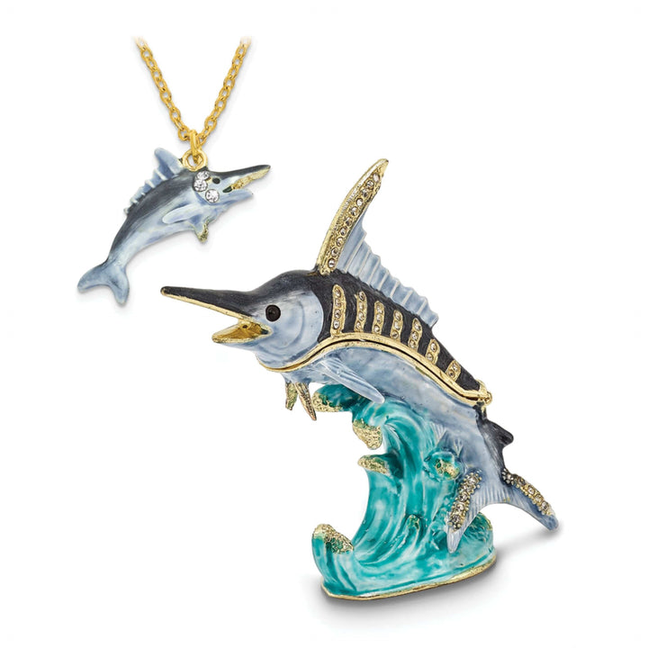 Luxury Giftware by Jere Pendants & Charms Bejeweled Pewter Multi Color Enamel Finish SAMMY Swordfish Trinket Box