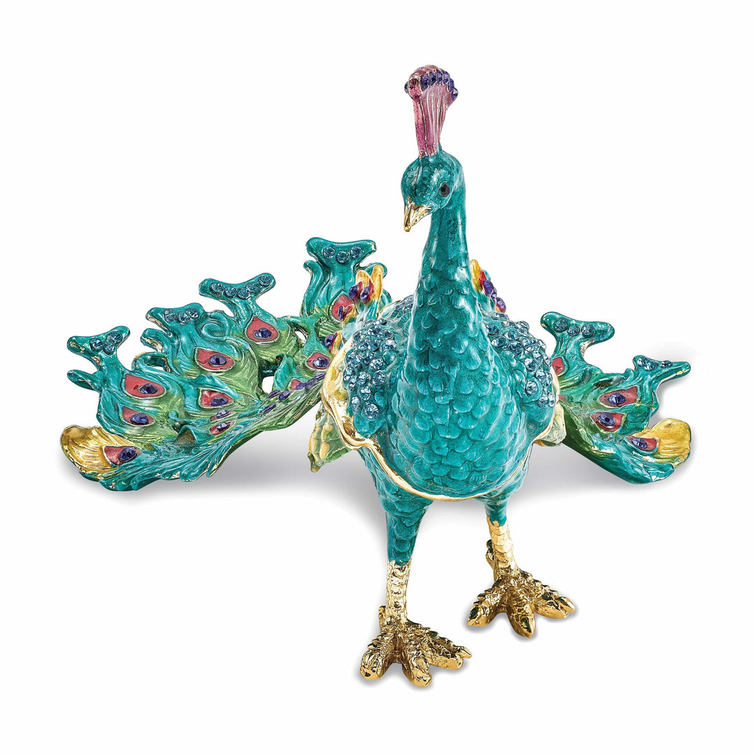 Luxury Giftware by Jere Pendants & Charms Bejeweled Pewter Multi Color Enamel TAYLOR Blue Peacock Trinket Box