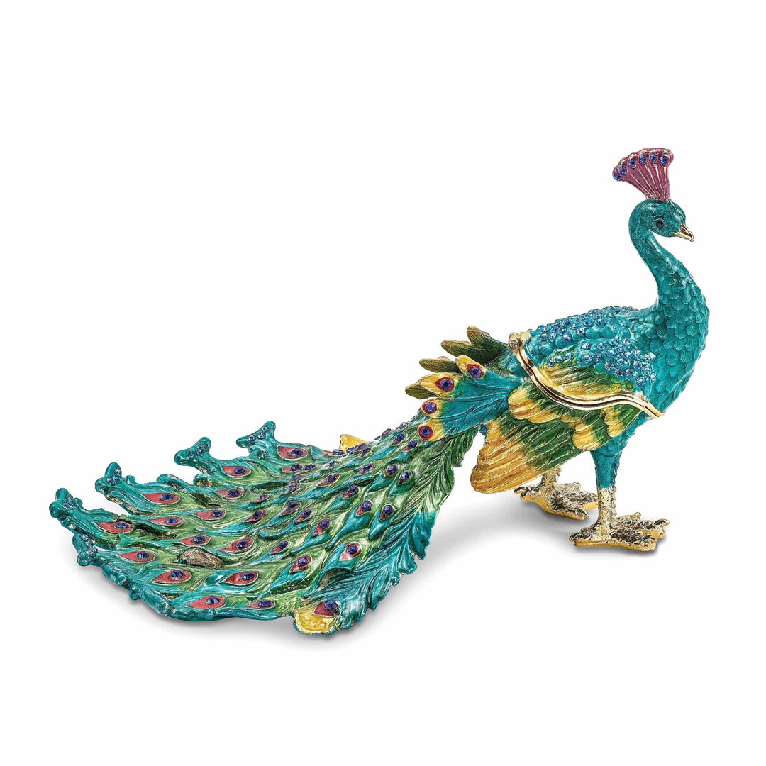 Luxury Giftware by Jere Pendants & Charms Bejeweled Pewter Multi Color Enamel TAYLOR Blue Peacock Trinket Box