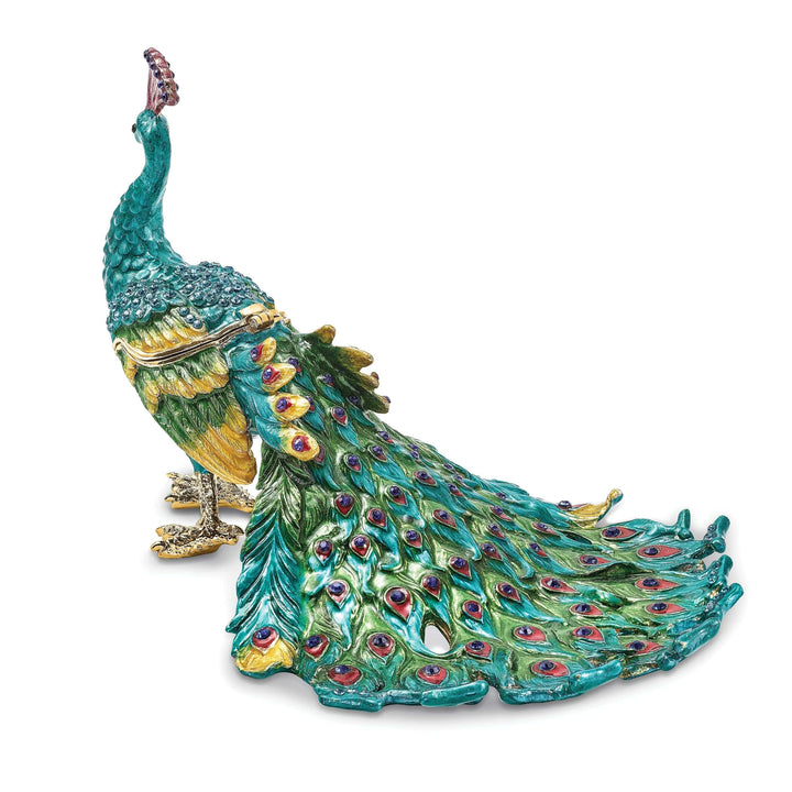 Luxury Giftware by Jere Pendants & Charms Bejeweled Pewter Multi Color Enamel TAYLOR Blue Peacock Trinket Box