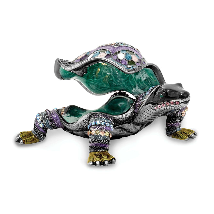 Luxury Giftware by Jere Pendants & Charms Bejeweled Pewter Multi Color Finish AMAZING AZURE Turtle Trinket Box