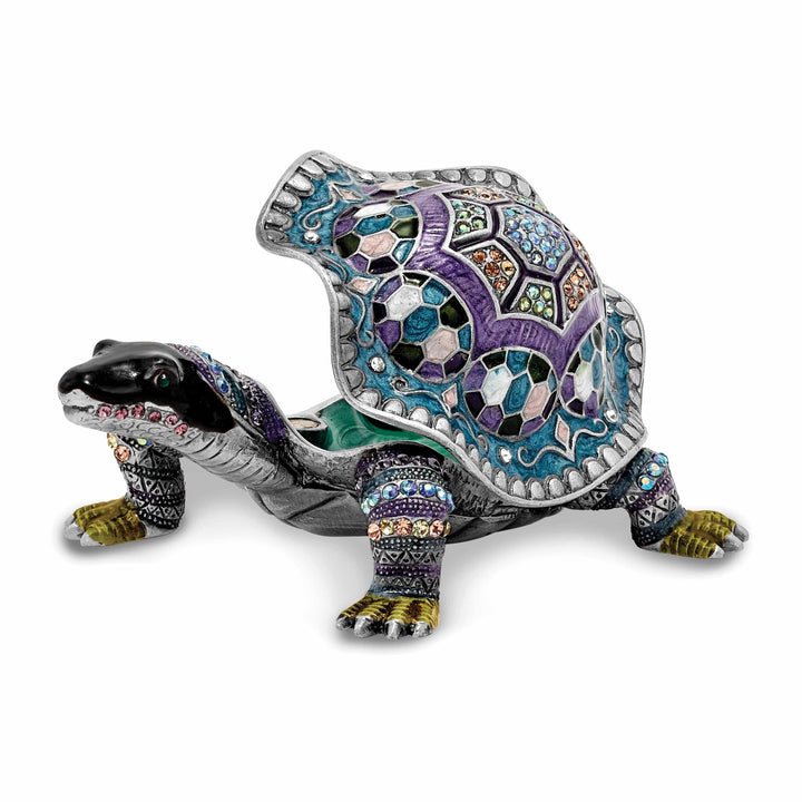Luxury Giftware by Jere Pendants & Charms Bejeweled Pewter Multi Color Finish AMAZING AZURE Turtle Trinket Box