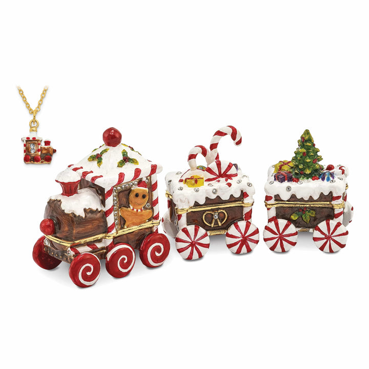 Lovely Rita's Pendants & Charms Bejeweled Pewter Multi Color Finish CANDY CANE Train Trinket Box