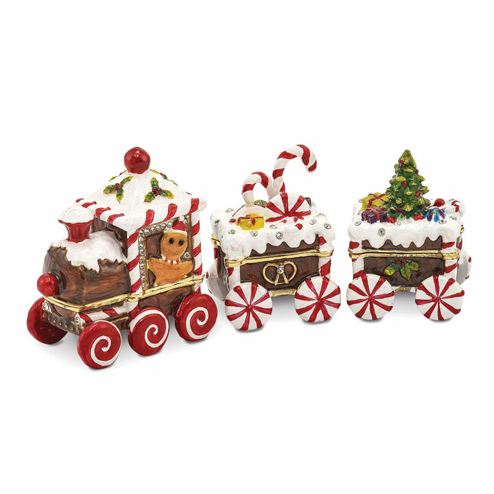 Lovely Rita's Pendants & Charms Bejeweled Pewter Multi Color Finish CANDY CANE Train Trinket Box