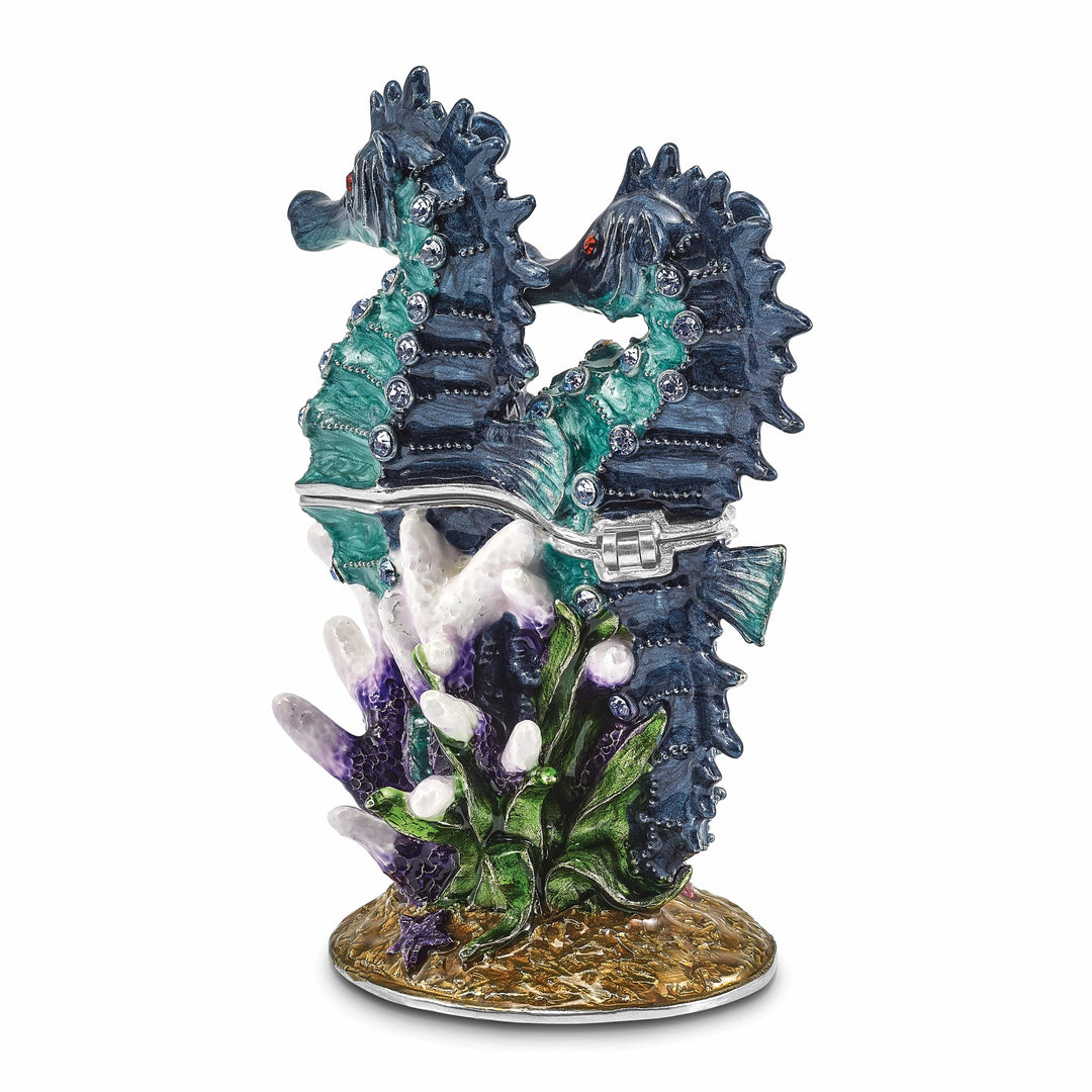Luxury Giftware by Jere Pendants & Charms Bejeweled Pewter Multi Color Finish ECHO Twin Sea Horse Trinket Box