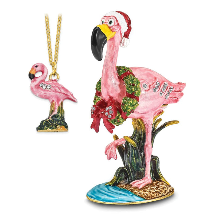 Lovely Rita's Pendants & Charms Bejeweled Pewter Multi Color Finish LEFTY Holiday Flamingo Trinket Box