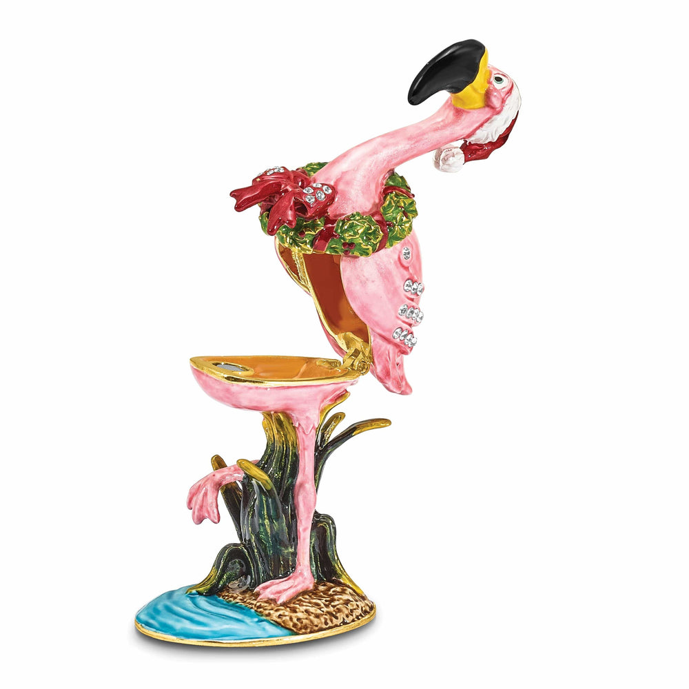 Lovely Rita's Pendants & Charms Bejeweled Pewter Multi Color Finish LEFTY Holiday Flamingo Trinket Box
