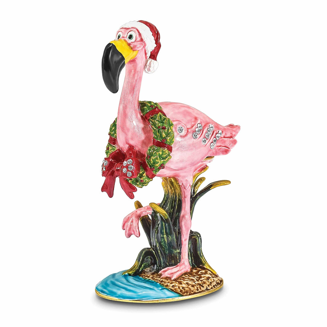 Lovely Rita's Pendants & Charms Bejeweled Pewter Multi Color Finish LEFTY Holiday Flamingo Trinket Box