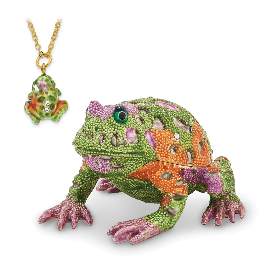 Luxury Giftware by Jere Pendants & Charms Bejeweled Pewter Multi Color Finish PEACE Psychedelic Frog Trinket Box