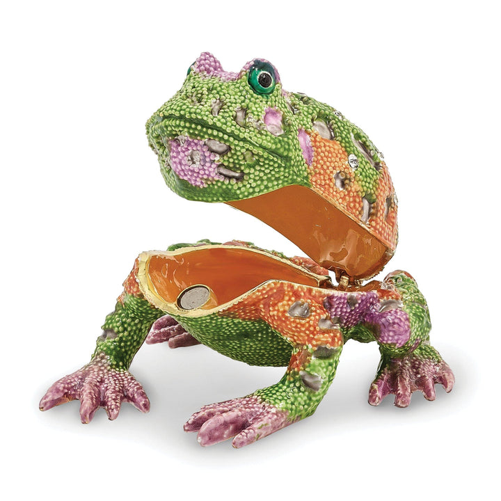 Luxury Giftware by Jere Pendants & Charms Bejeweled Pewter Multi Color Finish PEACE Psychedelic Frog Trinket Box