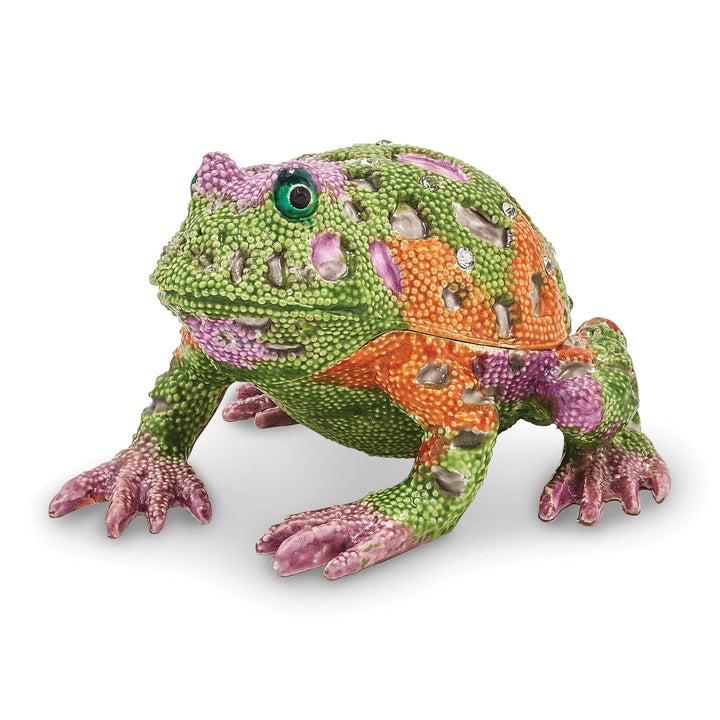 Luxury Giftware by Jere Pendants & Charms Bejeweled Pewter Multi Color Finish PEACE Psychedelic Frog Trinket Box