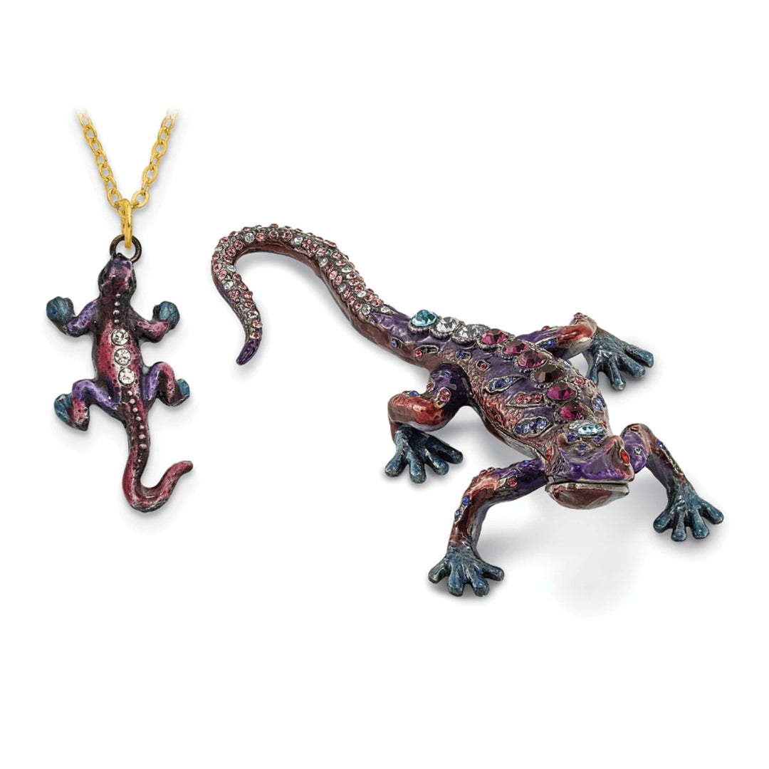 Luxury Giftware by Jere Pendants & Charms Bejeweled Pewter Multi Color Finish PRINCE OF JEWELS Gecko Trinket Box