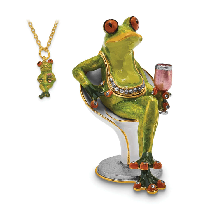 Luxury Giftware by Jere Pendants & Charms Bejeweled Pewter Multi Color Finish VIVACIOUS Vino Frog Trinket Box