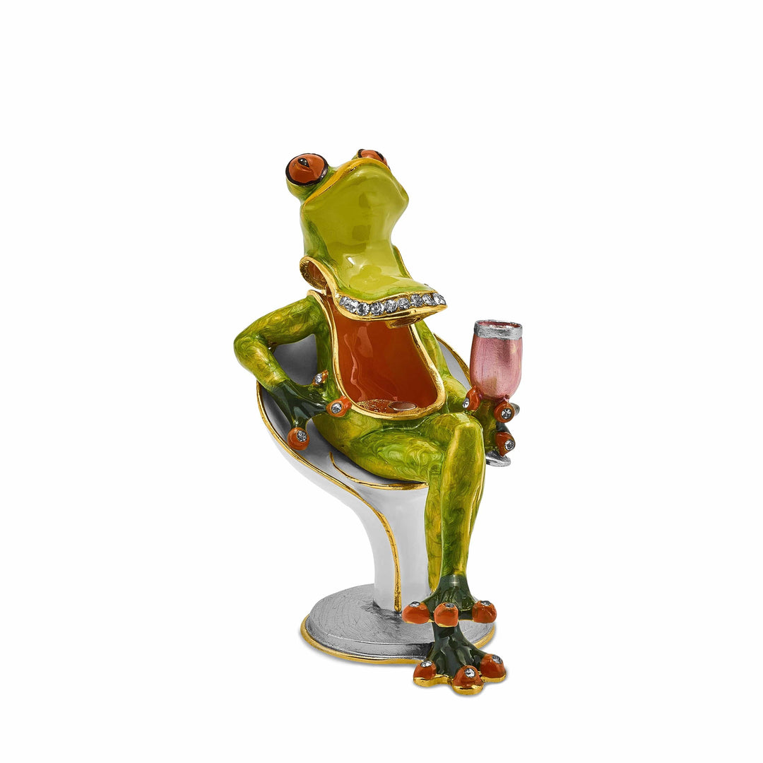 Luxury Giftware by Jere Pendants & Charms Bejeweled Pewter Multi Color Finish VIVACIOUS Vino Frog Trinket Box