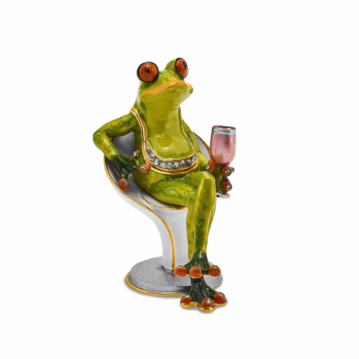 Luxury Giftware by Jere Pendants & Charms Bejeweled Pewter Multi Color Finish VIVACIOUS Vino Frog Trinket Box