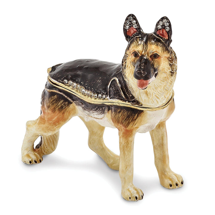 Luxury Giftware by Jere Pendants & Charms Bejeweled Pewter Multi Color Finish ZEUS German Shepherd Trinket Box
