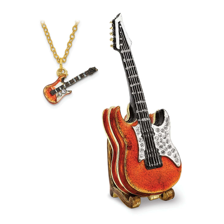 Lovely Rita's Pendants & Charms Bejeweled Pewter Multi Color STRUMMIN' TUNES Red Guitar Trinket Box