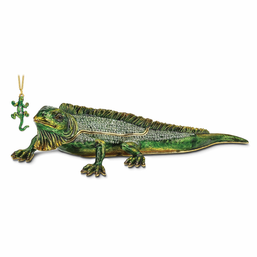 Luxury Giftware by Jere Pendants & Charms Bejeweled Pewter Multi Green Colors Finish IGGY Iguana Trinket Box