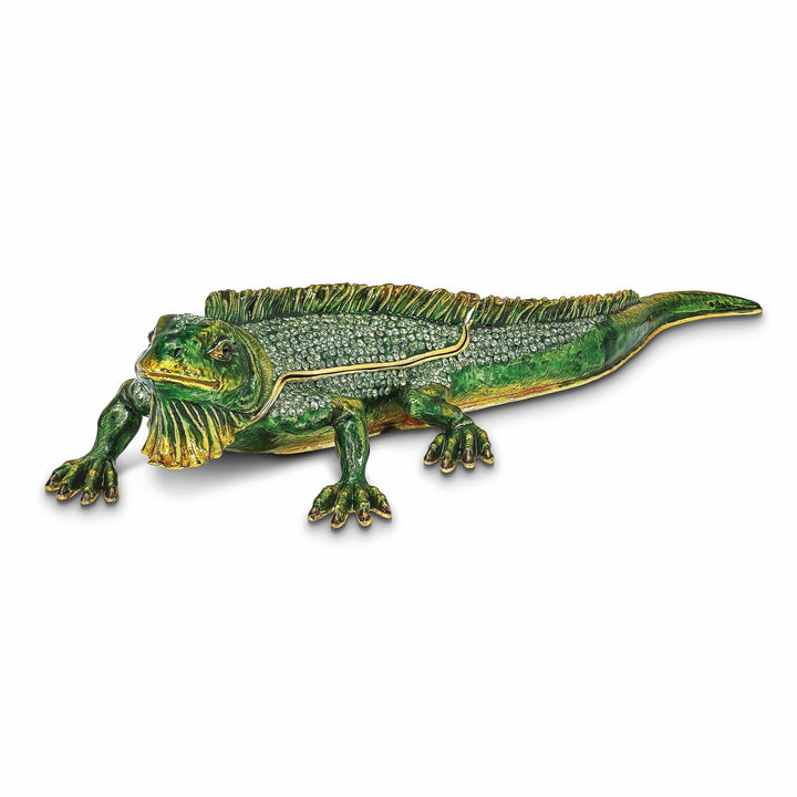 Luxury Giftware by Jere Pendants & Charms Bejeweled Pewter Multi Green Colors Finish IGGY Iguana Trinket Box