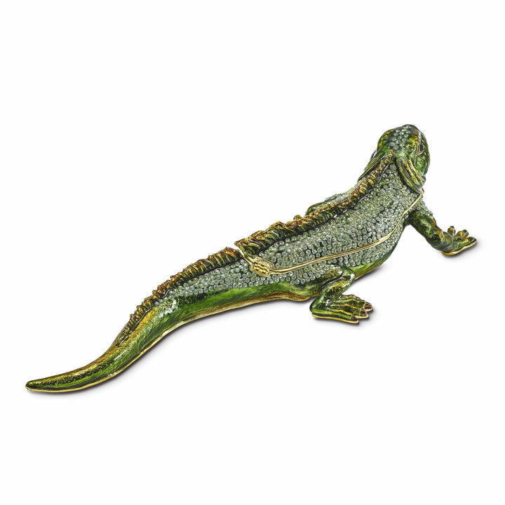 Luxury Giftware by Jere Pendants & Charms Bejeweled Pewter Multi Green Colors Finish IGGY Iguana Trinket Box