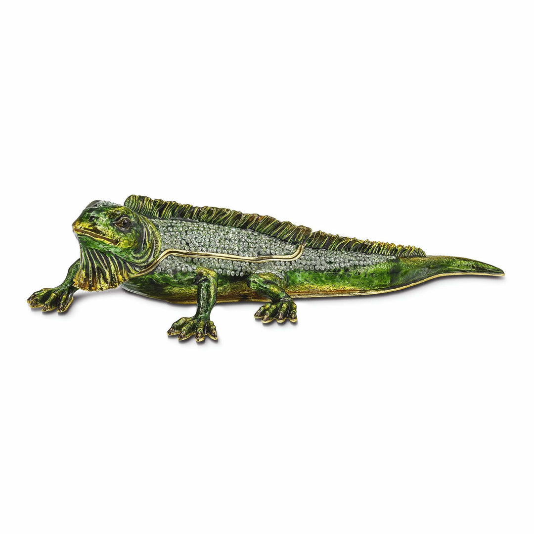 Luxury Giftware by Jere Pendants & Charms Bejeweled Pewter Multi Green Colors Finish IGGY Iguana Trinket Box