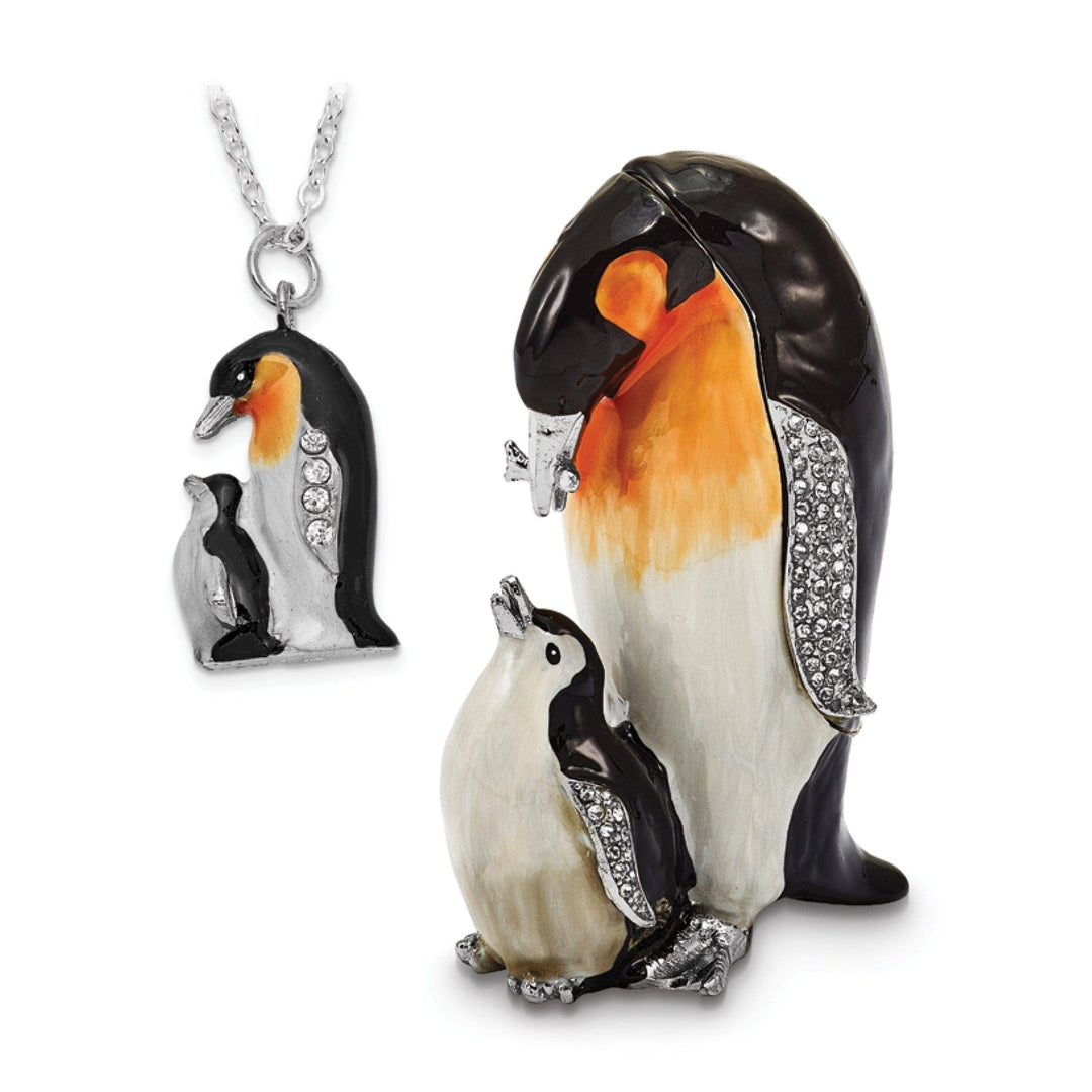 Luxury Giftware by Jere Pendants & Charms Bejeweled Pewter Multi HERO HARPER Emperor Penguin Baby Trinket Box