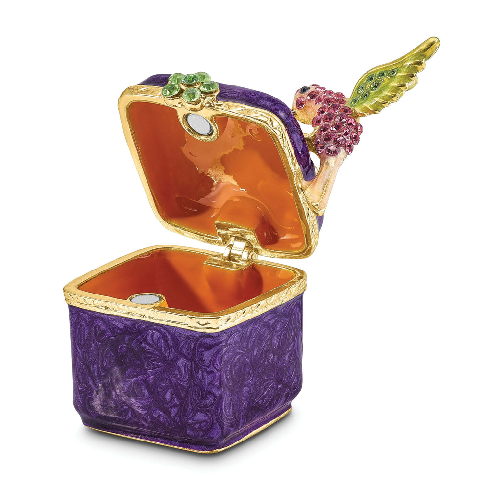 Luxury Giftware by Jere Pendants & Charms Bejeweled Pewter Purple Box/Flower/Hummingbird Trinket Box Design