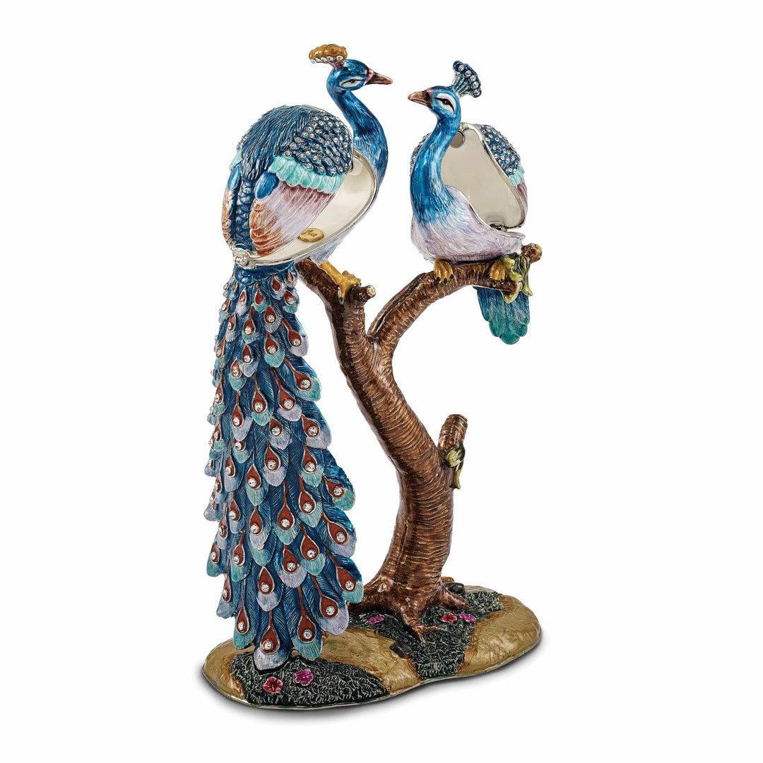 Luxury Giftware by Jere Pendants & Charms Bejeweled Pewter ROMEO JULIET Peacock Peahen Lovers Trinket Box