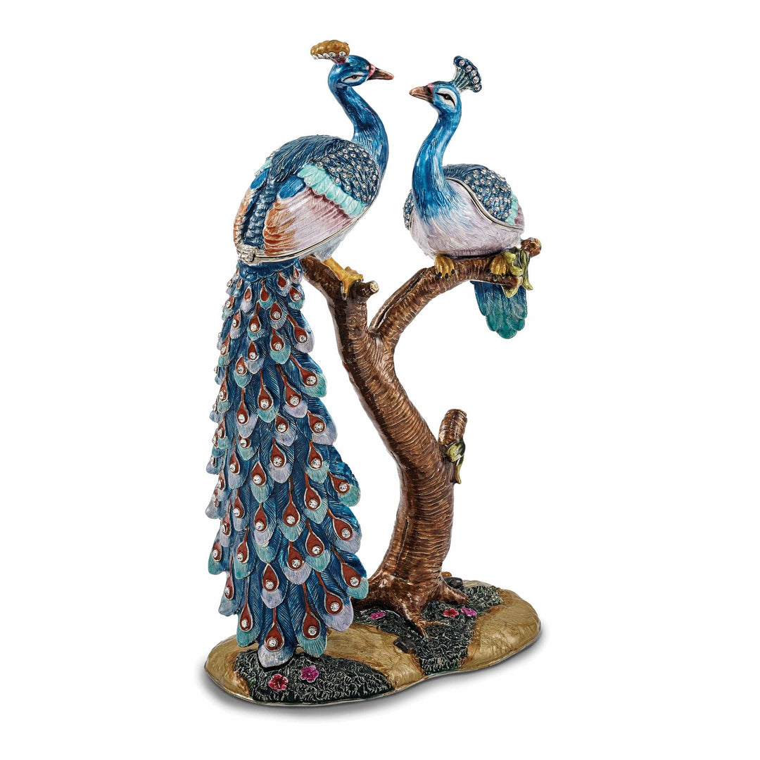Luxury Giftware by Jere Pendants & Charms Bejeweled Pewter ROMEO JULIET Peacock Peahen Lovers Trinket Box