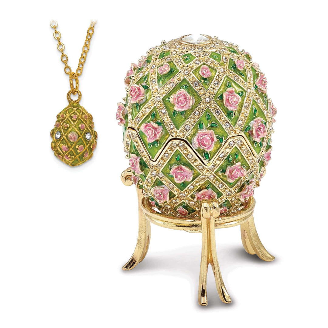 Luxury Giftware by Jere Pendants & Charms Bejeweled Pewter Rose Garden Floral Musical Egg Plays Memory