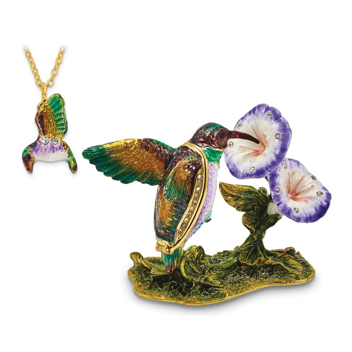 Luxury Giftware by Jere Pendants & Charms Bejeweled Pewter STELLA Hummingbird Morning Glory Trinket Box Design