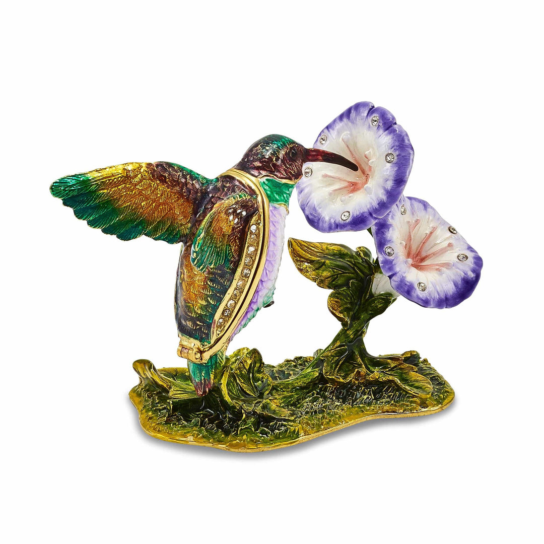 Luxury Giftware by Jere Pendants & Charms Bejeweled Pewter STELLA Hummingbird Morning Glory Trinket Box Design