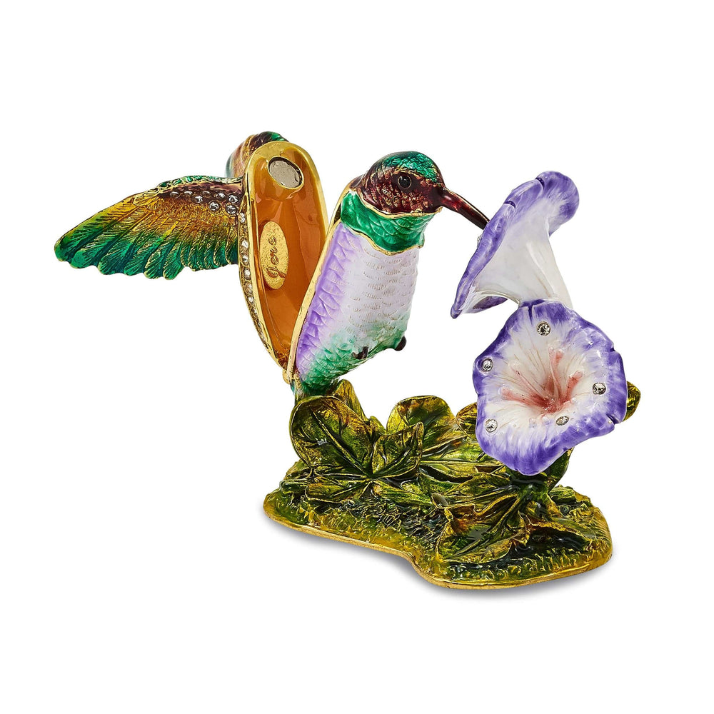 Luxury Giftware by Jere Pendants & Charms Bejeweled Pewter STELLA Hummingbird Morning Glory Trinket Box Design