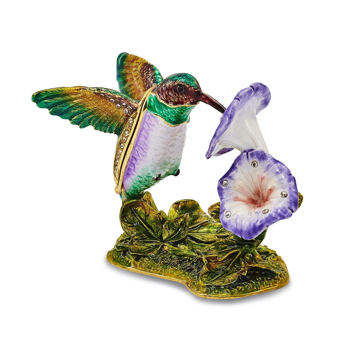 Luxury Giftware by Jere Pendants & Charms Bejeweled Pewter STELLA Hummingbird Morning Glory Trinket Box Design