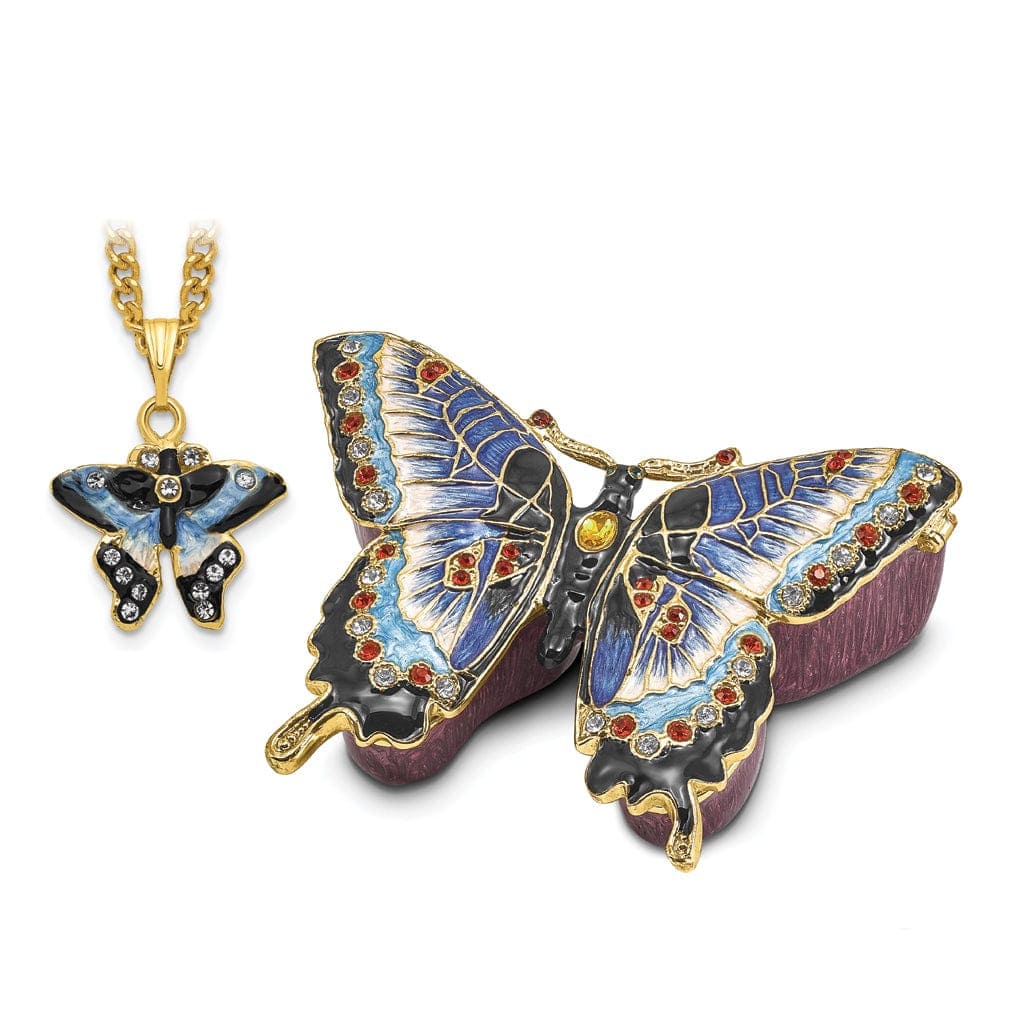Luxury Giftware by Jere Pendants & Charms Bejeweled Pewter Turquoise Blue Butterfly Trinket Box Design