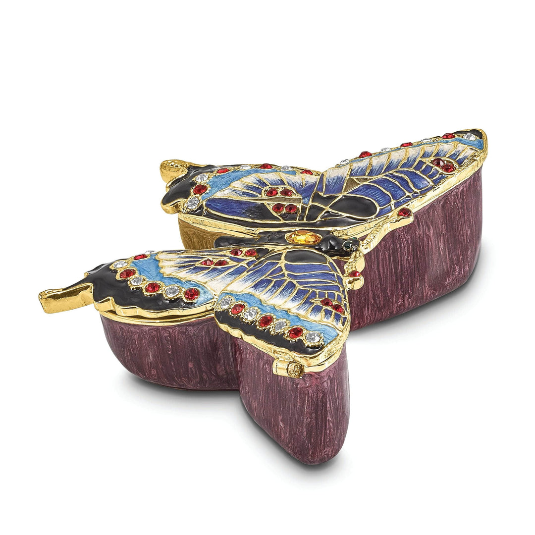 Luxury Giftware by Jere Pendants & Charms Bejeweled Pewter Turquoise Blue Butterfly Trinket Box Design