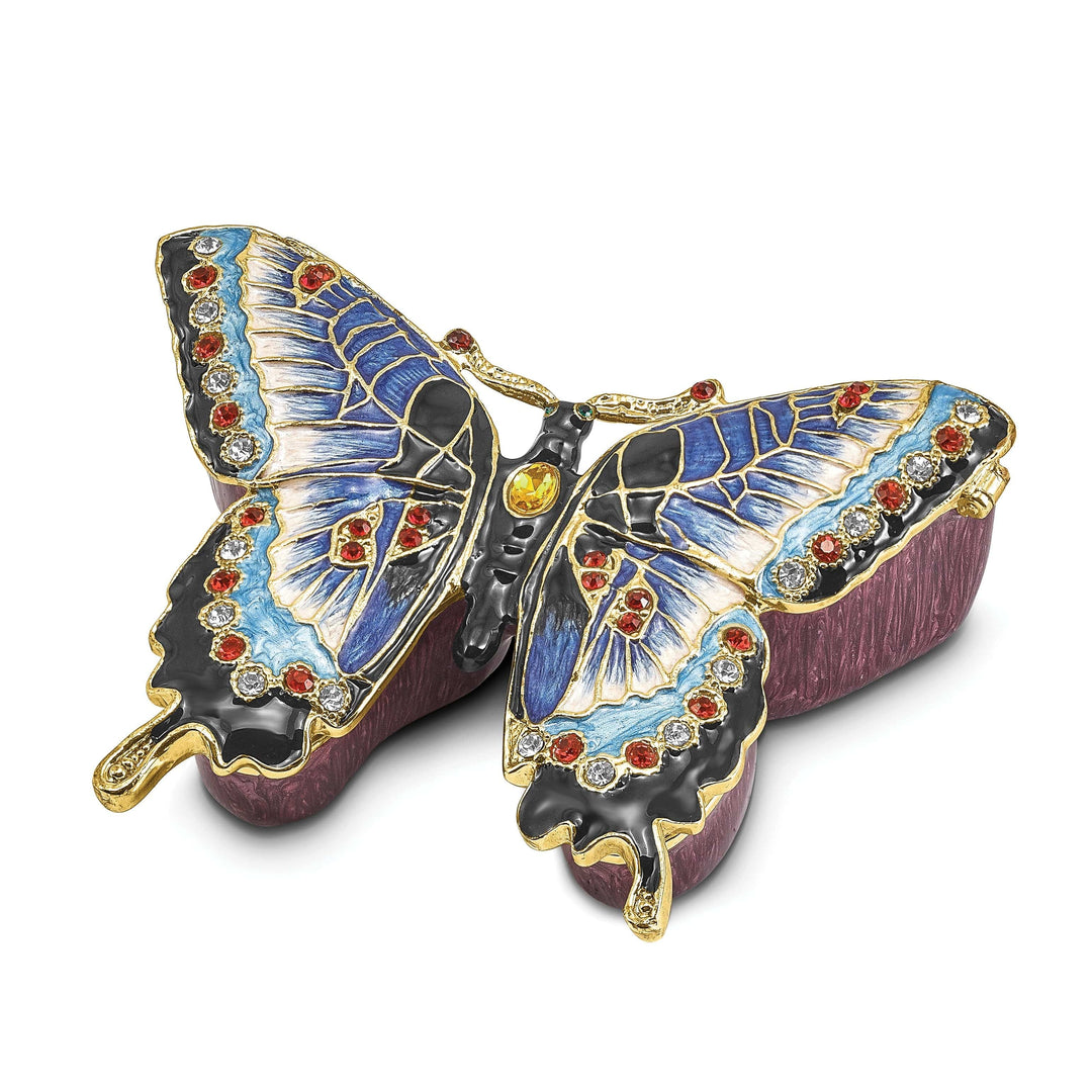 Luxury Giftware by Jere Pendants & Charms Bejeweled Pewter Turquoise Blue Butterfly Trinket Box Design