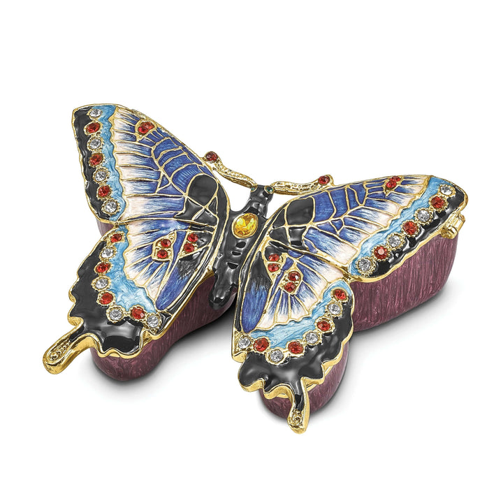 Luxury Giftware by Jere Pendants & Charms Bejeweled Pewter Turquoise Blue Butterfly Trinket Box Design