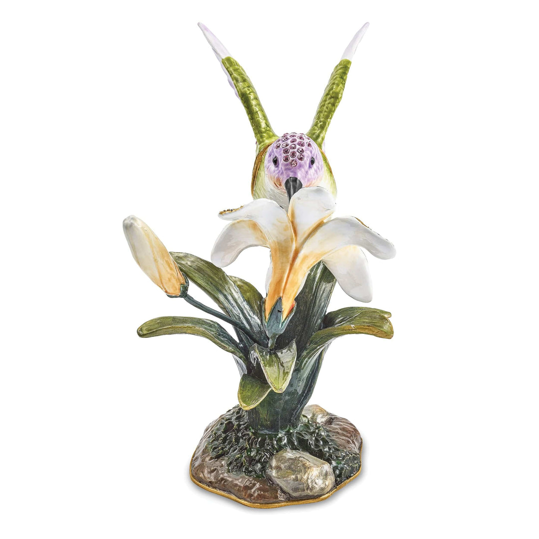 Luxury Giftware by Jere Pendants & Charms Bejeweled Pewter VIOLA Hummingbird & Daylily Trinket Box Design