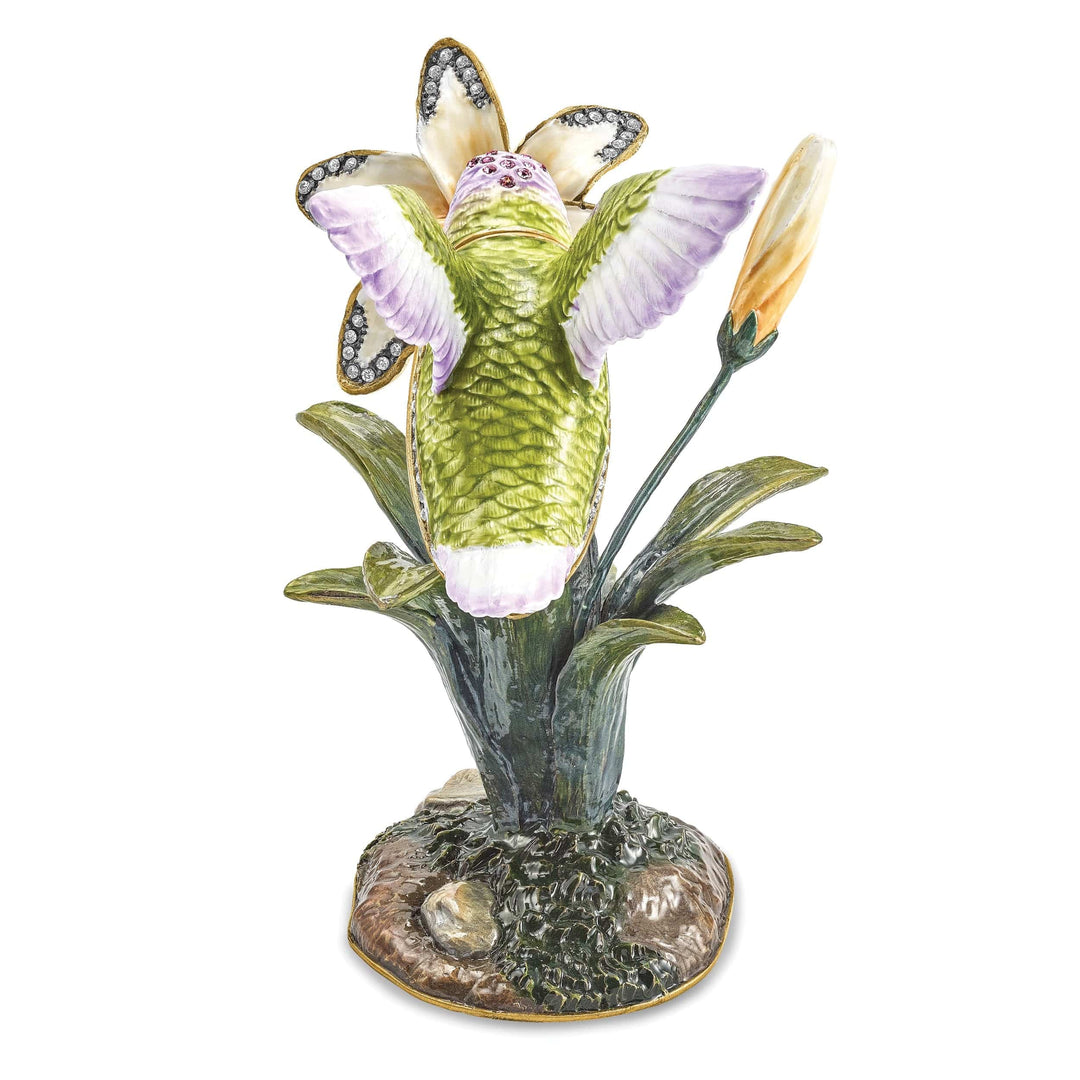 Luxury Giftware by Jere Pendants & Charms Bejeweled Pewter VIOLA Hummingbird & Daylily Trinket Box Design