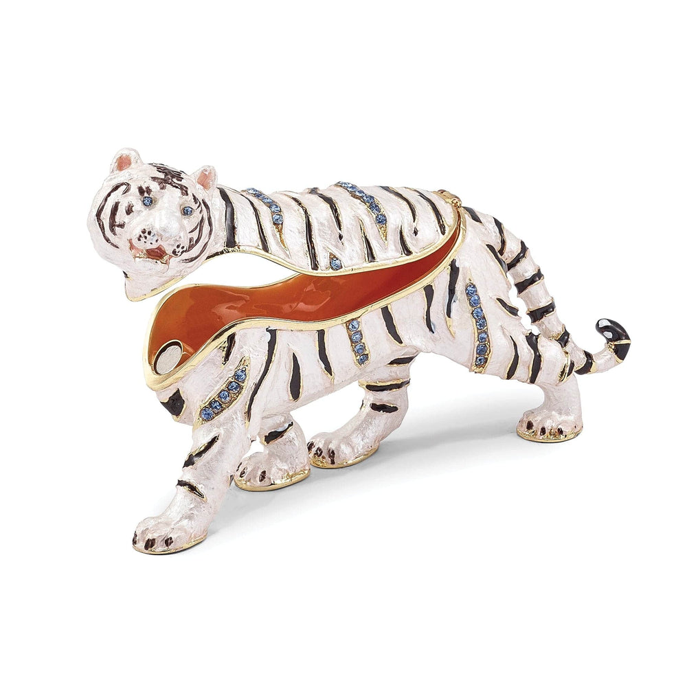 Luxury Giftware by Jere Pendants & Charms Bejeweled Pewter WhiteBlack Color Enamel MALA White Tiger Trinket Box