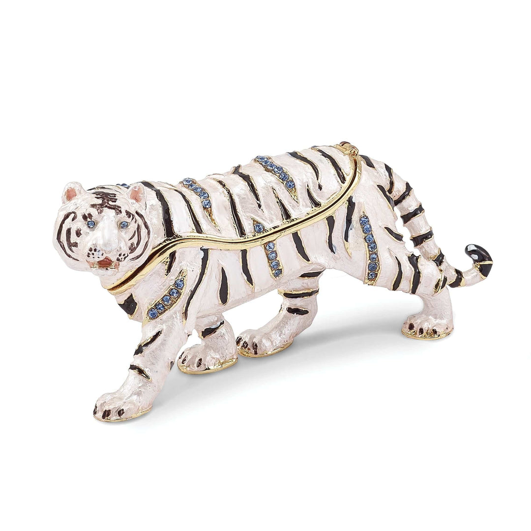 Luxury Giftware by Jere Pendants & Charms Bejeweled Pewter WhiteBlack Color Enamel MALA White Tiger Trinket Box
