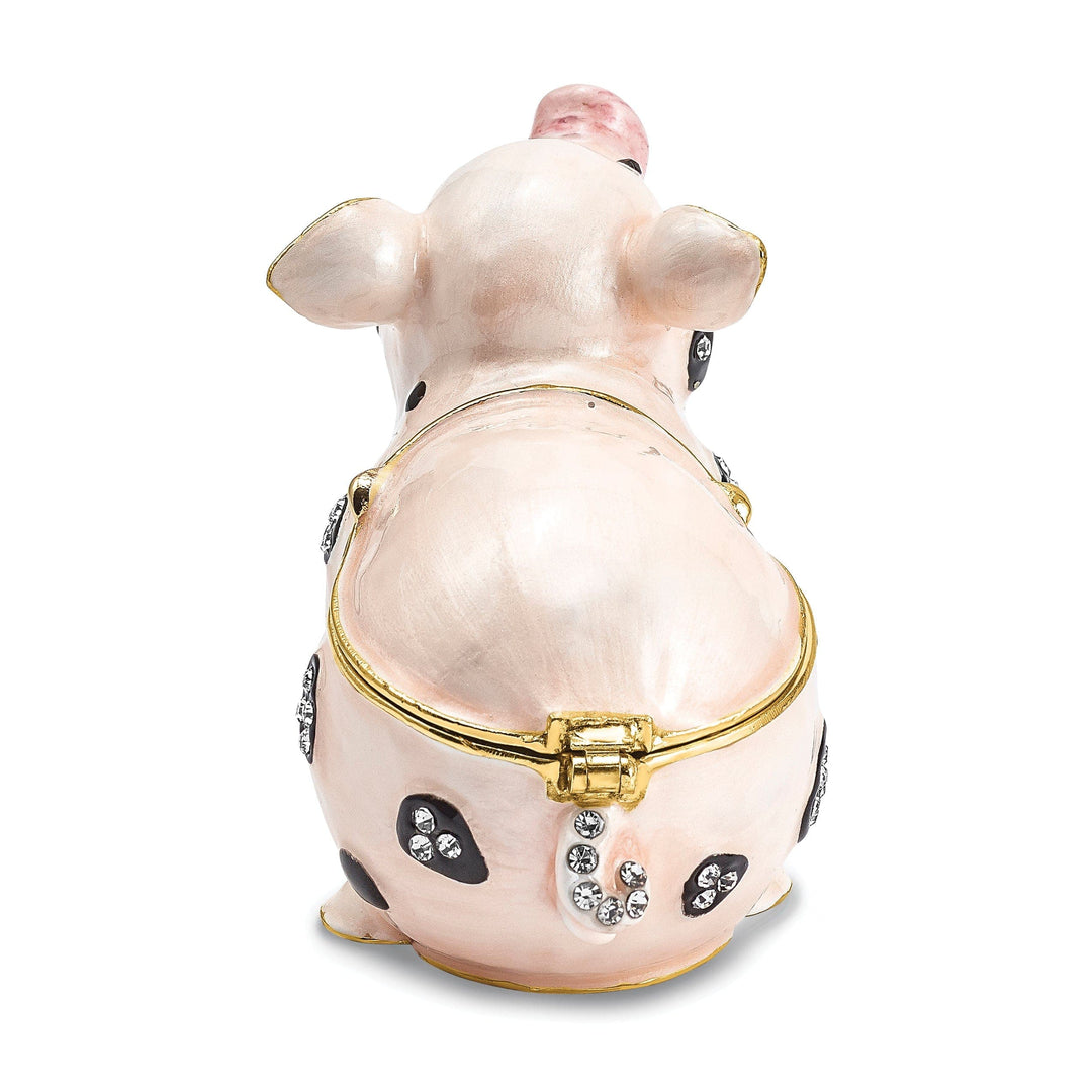Luxury Giftware by Jere Pendants & Charms Bejeweled Pink, Black Color Enamel PETUNIA Spotted Pig Trinket Box