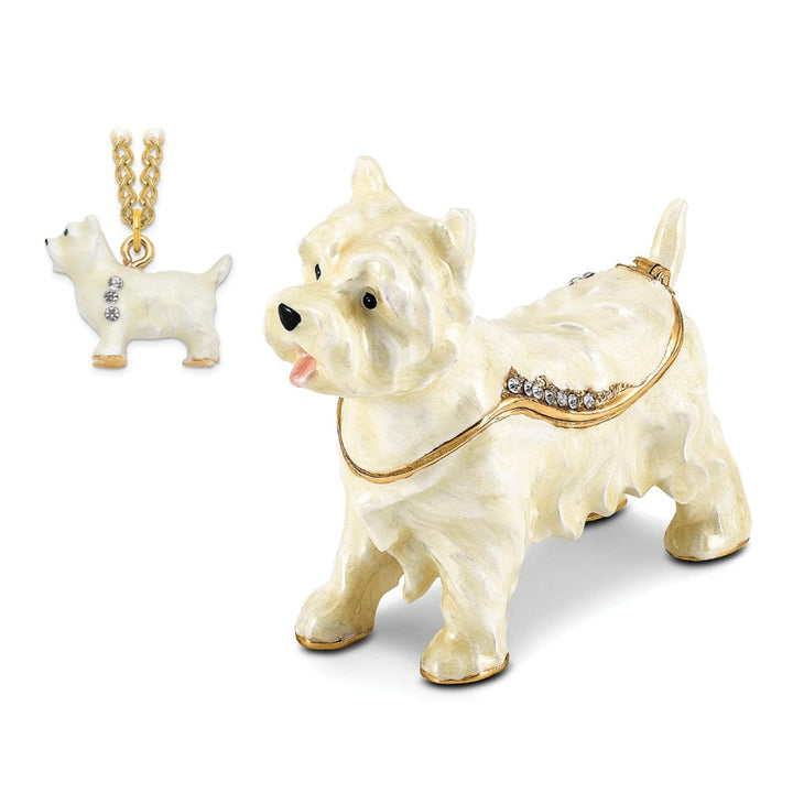 Luxury Giftware by Jere Pendants & Charms Bejeweled White Gold WESTIE West Highland White Terrier Trinket Box