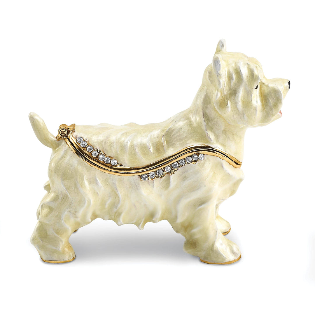 Luxury Giftware by Jere Pendants & Charms Bejeweled White Gold WESTIE West Highland White Terrier Trinket Box