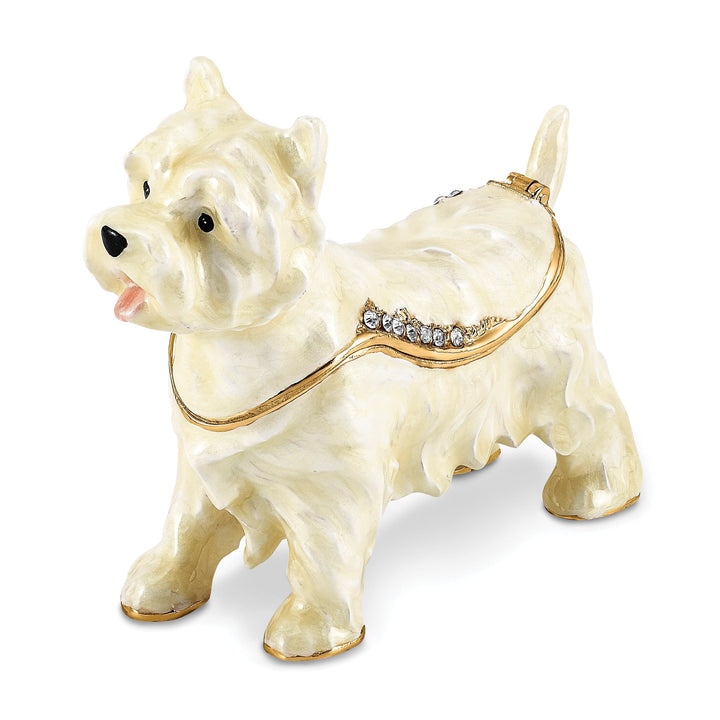 Luxury Giftware by Jere Pendants & Charms Bejeweled White Gold WESTIE West Highland White Terrier Trinket Box
