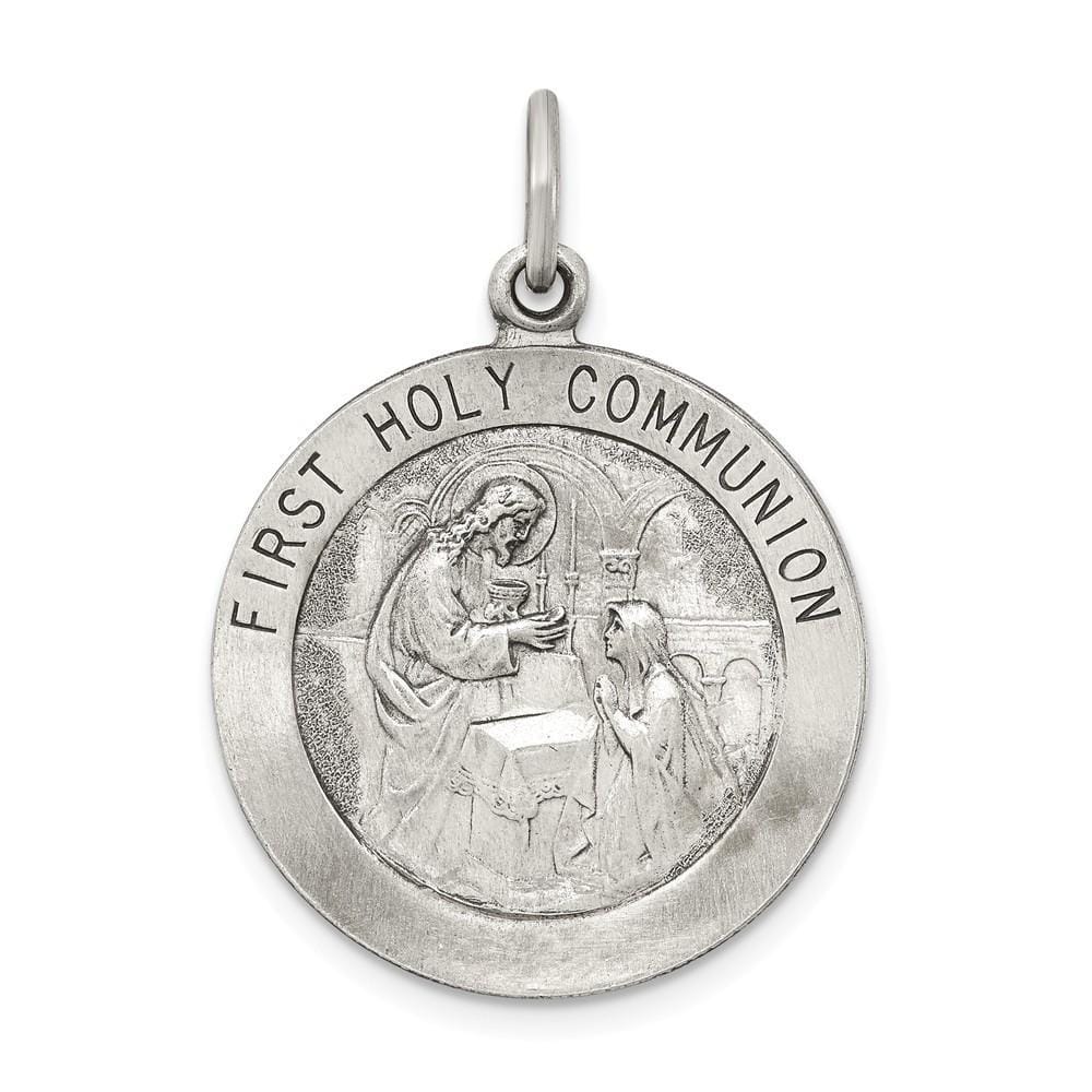 Lovely Rita's Pendants & Charms Block Style Engraving - $20 Silver Antiqued First Holy Communion Medal